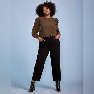 ELOQUII Elements mid-rise Distressed Mom Jeans - black denim size 18